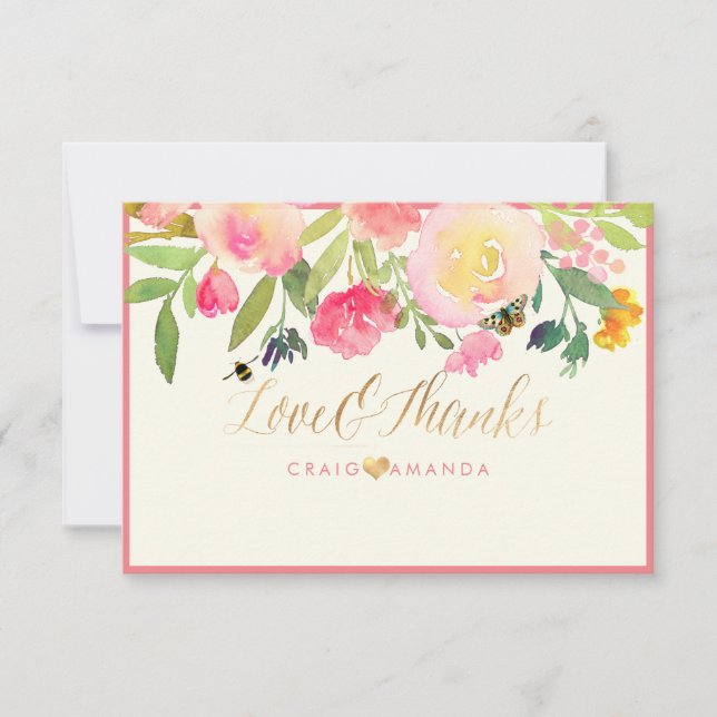 Cartão De Agradecimento PixDezines Primavera Floral Watercolor Obrigado (Frente)