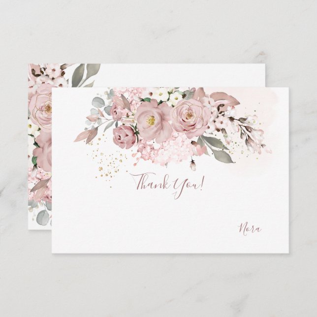 Cartão De Agradecimento PixDezines Rosa Empoeirada Obrigado (Frente/Verso)