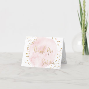 Cartão De Agradecimento PixDezines Watercolor Blush Dourado Bat Mitzvah