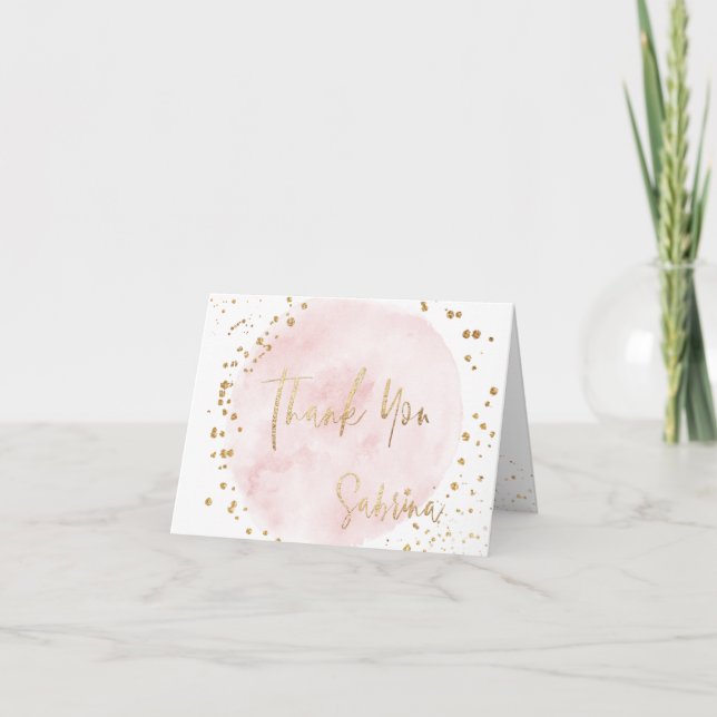 Cartão De Agradecimento PixDezines Watercolor Blush Dourado Bat Mitzvah (Frente)