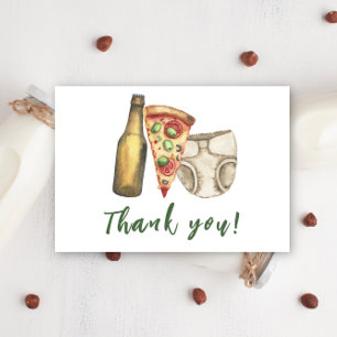 Cartão De Agradecimento Pizza, Cervejas e também Fraldas chá de bebê Obrig