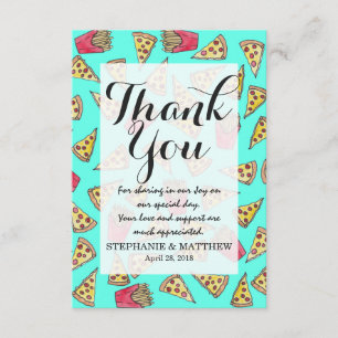 Cartão De Agradecimento Pizza de Pepperoni Batata Frita Foodie Aquarela