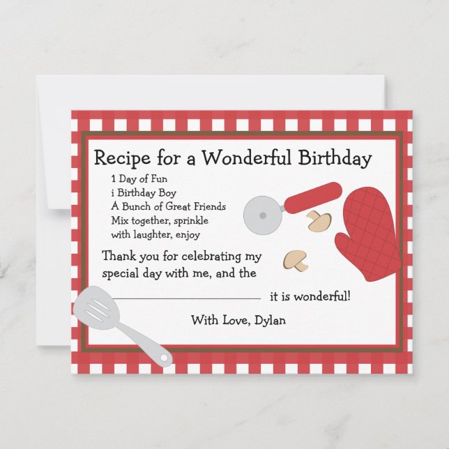 Cartão De Agradecimento Pizza Party Obrigado Nota (Frente)