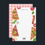 Cartão De Agradecimento Pizza Party Theme Watercolor Birthday Kids<br><div class="desc">Uma pizza com o tema design. Um design excelente para as crianças,  festas de aniversário tematizadas de pizza. Esta mão desenhada com piza d'água e ingredientes design é ideal para quem adora pizza,  cozinhar e comida italiana. Uma decoração de excelente e design de decoração de cozinha fofa.</div>