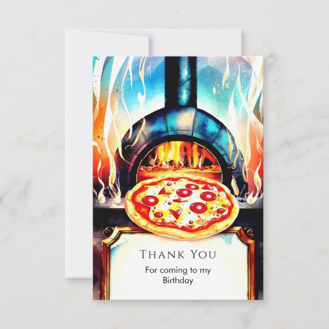 Cartão De Agradecimento Pizza Simples de Aniversário com Queijo (Frente)