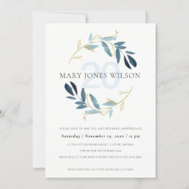 CARTÃO DE AGRADECIMENTO PLACA ANIVERSÁRIA AZUL DOURADA FAUNA WREATH A QUAL