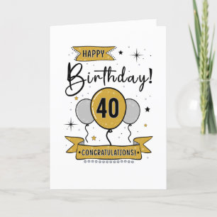 Cartão De Agradecimento Placa de aniversário de 40 anos feliz em ouro