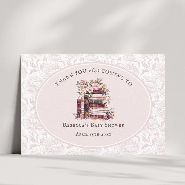 Cartão De Agradecimento Placa de boas-vindas de chá de bebê com peônia ros (Criador carregado)