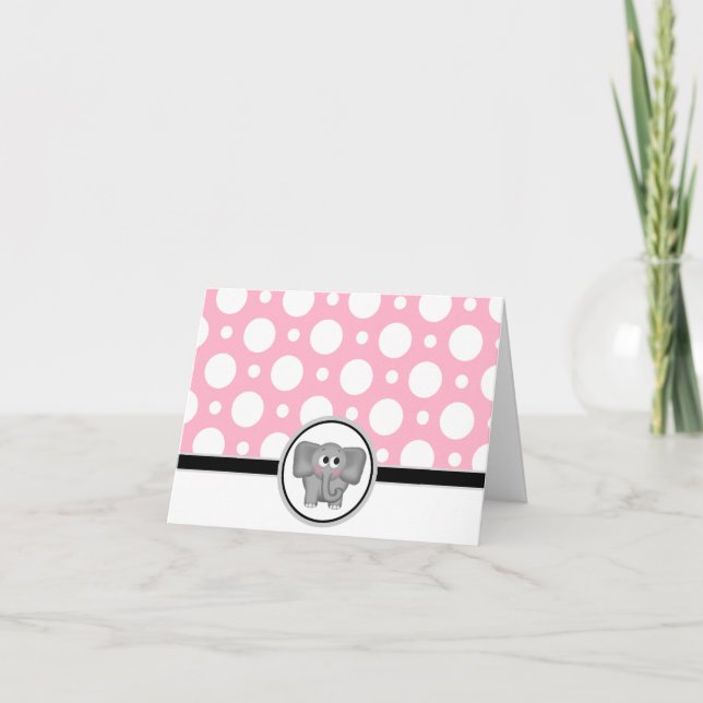 Cartão De Agradecimento Placa de Bolinhas Rosa Personalizada para Elefante (Frente)