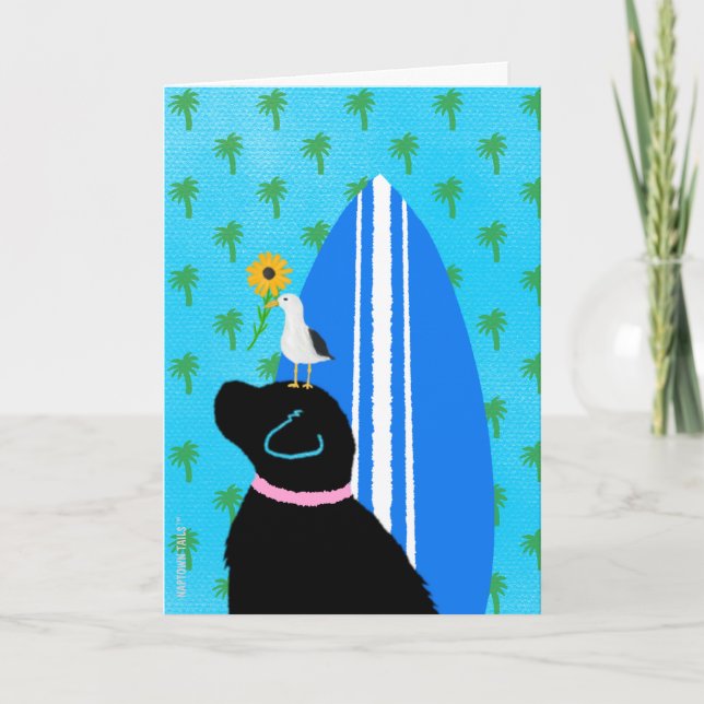 Cartão De Agradecimento Placa de Cachorro de Surfboard Preta (Frente)