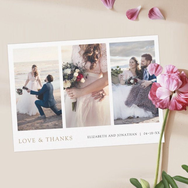Cartão De Agradecimento Placa de Casamento Simples Moderna Multifoto Obrig (Criador carregado)