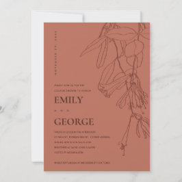 CARTÃO DE AGRADECIMENTO PLACA DE CHÁ FLORA DE DESENHO DE LINHA TERRACOTTA