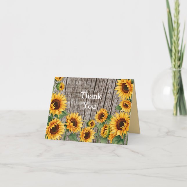 Cartão De Agradecimento Placa de Cinzas Rustic Sunflower & Weathered (Frente)