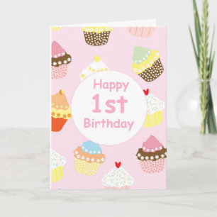 Cartão De Agradecimento Placa de Cupcake de Meninas Rosa Primeiro primeiro