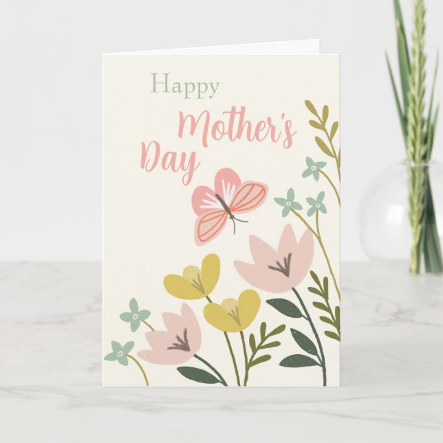Cartão De Agradecimento Placa de Dia de as mães da Borboleta Rosa (Frente)