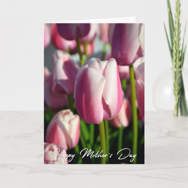 Cartão De Agradecimento Placa de Dia de as mães de Foto Tulipas Rosa (Frente)