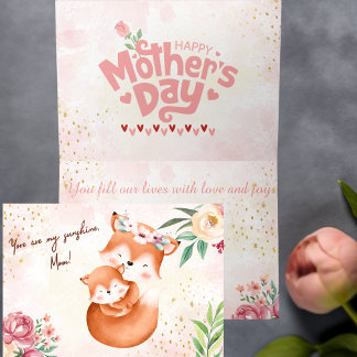 Cartão De Agradecimento Placa de Dia de as mães Fox charmosa