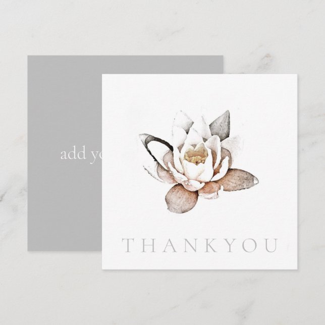 CARTÃO DE AGRADECIMENTO PLACA DE GANHOS PLANOS: OBRIGADO: LOTUS BRANCO (Frente/Verso)