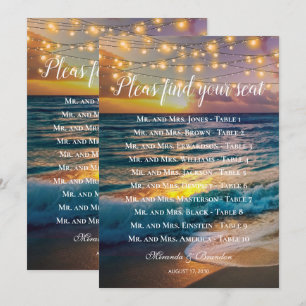 Cartão De Agradecimento Placa de Mesa de Casamento de Praia Sunset