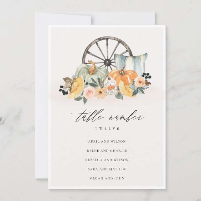 Cartão De Agradecimento Placa de Mesa do Gráfico Sentado Rustic Fall Pumpk (Frente)