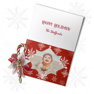 Cartão De Agradecimento Placa de Natal Red Snow on White Canvas