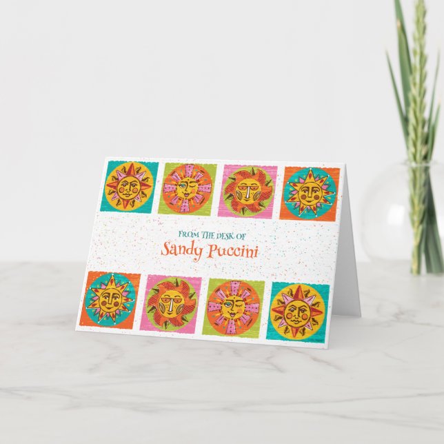 Cartão De Agradecimento Placa de Nota do Meio século Modern Sun Faces (Frente)