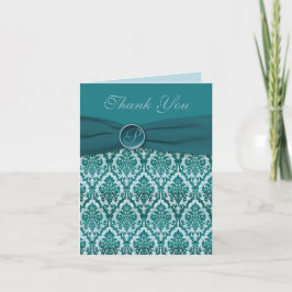 Cartão De Agradecimento Placa de Nota do Teal Damask Obrigado