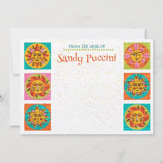 Cartão De Agradecimento Placa de Nota Moderna Sun Faces Vertical (Frente)