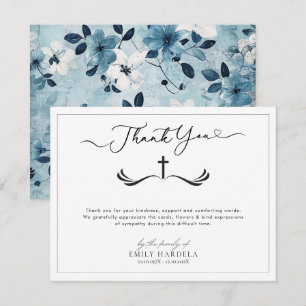 Cartão De Agradecimento Placa de Obrigados Funerais Florais Azuis do Ouro 
