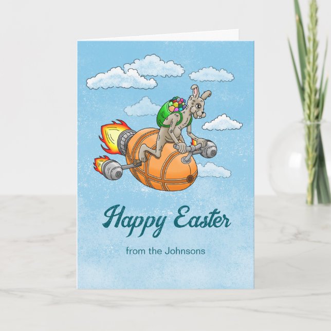 Cartão De Agradecimento Placa de Páscoa de Bunny Rocket (Frente)