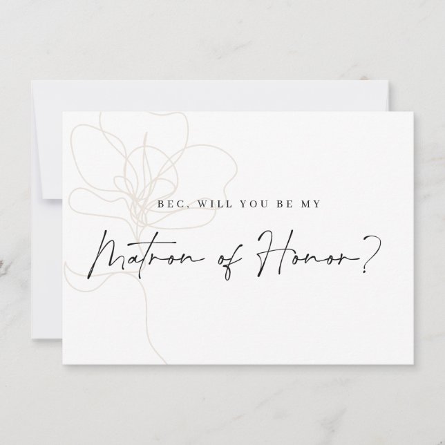 Cartão De Agradecimento Placa de Proposta Bridesmaid de Rosa ilustrada (Frente)