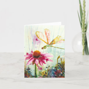 Cartão De Agradecimento Placa de saudação de dragonfly e VAZIO Flor