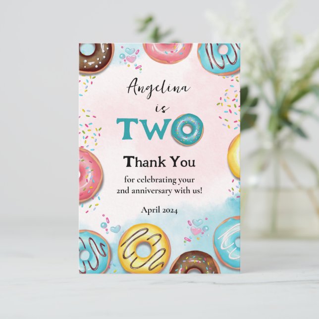 Cartão De Agradecimento Placa De segundo aniversário Flat Obrigado. (Em pé/Frente)