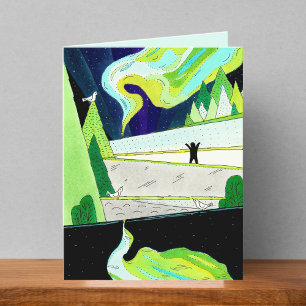 Cartão De Agradecimento Placa de Vazio de Desenho Luzes do norte