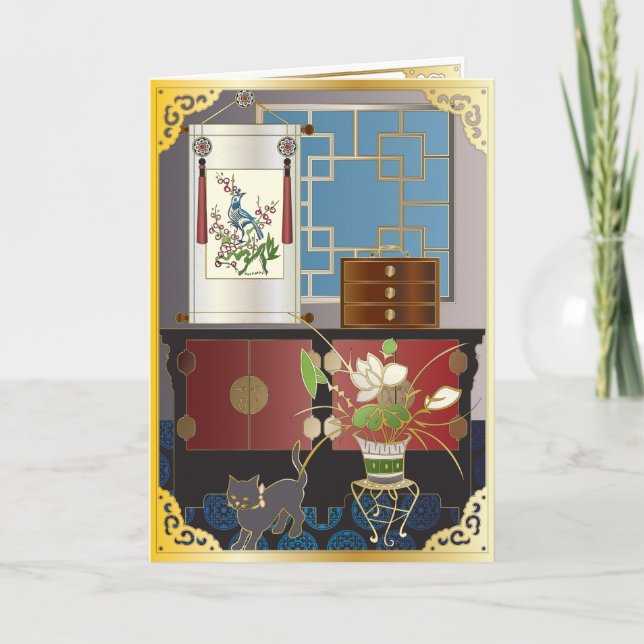 Cartão De Agradecimento Placa de Vazio do gabinete vermelho Mah Jongg (Frente)