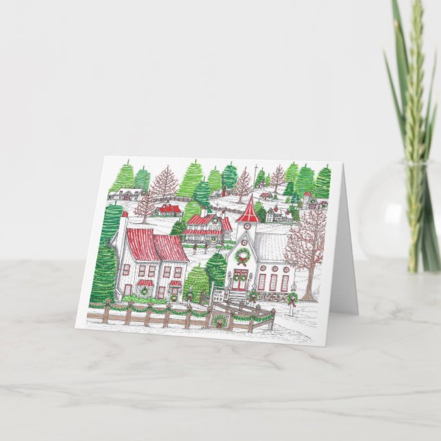 Cartão De Agradecimento Placa de vila de Natal dobrada 5x7 (Frente)