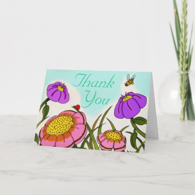 Cartão De Agradecimento Placa Flor Meadow "Obrigado" (Frente)