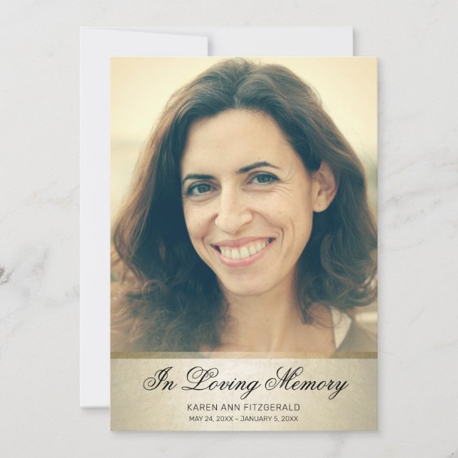 Cartão De Agradecimento Placa Funeral de Foto de Script Preto Dourado Eleg (Frente)