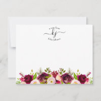Placa Nota Burgundy Blush Botânico Floral Monogram