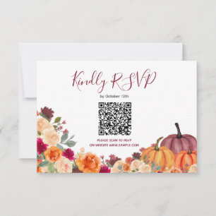 Cartão De Agradecimento Placa Online Rsvp Floral De Pumpkin Laranja Queima