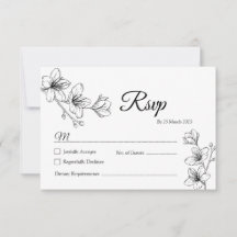 Placa RSVP de Arte Floral Branco Minimalista