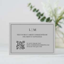 Cartão De Agradecimento Placa RSVP de Casamento de Código QR de Cinza Mono
