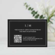 Placa RSVP de Casamento de Código QR Preto Monogra