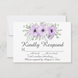Cartão De Agradecimento Placa RSVP de Casamento Floral Purple Elegante