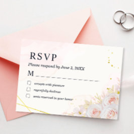 Cartão De Agradecimento Placa RSVP de Casamento Minimalista de Rosas Branc