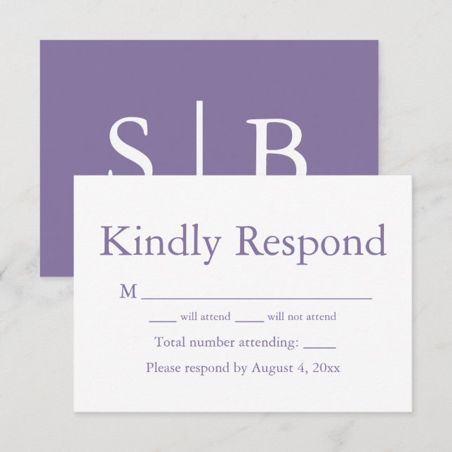 Cartão De Agradecimento Placa RSVP de Resposta do Monograma lavanda (Frente/Verso)