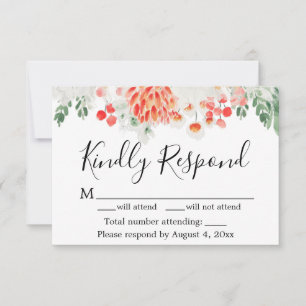 Cartão De Agradecimento Placa RSVP Floral de Flores Vermelhos Modernos