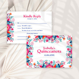 Cartão De Agradecimento Placa RSVP Floral Quinceanera Fiesta Mexicana