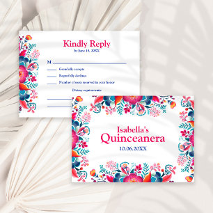 Cartão De Agradecimento Placa RSVP Floral Quinceanera Fiesta Mexicana