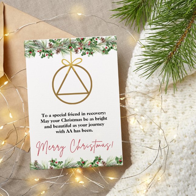 Cartão De Agradecimento Placa Xmas de suporte Sobriety, placa de saudação  (sobriety support alcoholics anonymous christmas card)